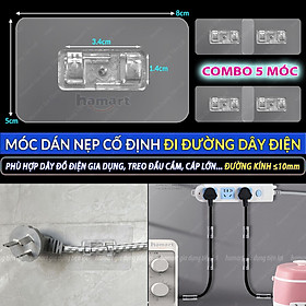 Móc Treo Đi Đường Dây Cáp Điện Dán Tường Cỡ To 8x5 CM Chịu Tải Lớn Siêu Dính Tối Ưu Không Gian - COMBO 5 Móc Dây Điện 8x5CM