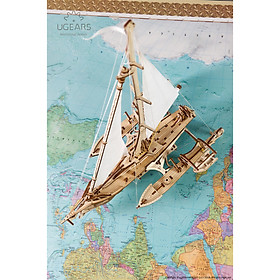 Mô hình gỗ cơ khí, Ugears Trimaran - Thuyền buồm cánh tam giác, mô hình lắp ráp 3D, chính hãng UGEARS, nhập khẩu nguyên bộ từ EU, đồ chơi trí tuệ