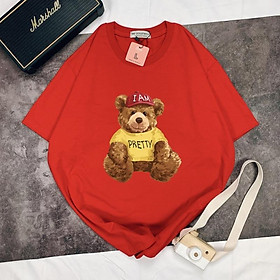 Áo Thun Tay Ngắn UNISEX in Decal IN DECAL GẤU PRETTY - Hình chụp thật  - Số đo ở cuối