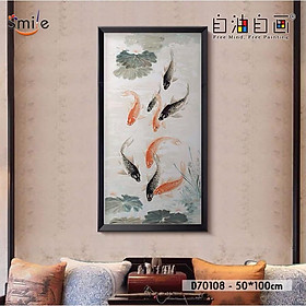 Mua Tranh tô màu theo số sơn dầu số hóa cao cấp Smile FMFP Cửu ngư quần hội Cá chép hoa sen D70108