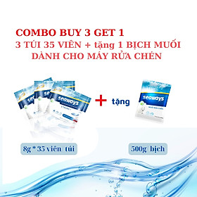 Combo 3 Túi 35 viên rửa chén bát Seaways + tặng 1 Bịch muối rửa dành cho máy rửa chén bát