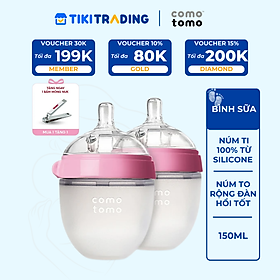 Bộ hai bình sữa silicone Comotomo 150ml - Hồng Tặng Bấm móng sơ sinh NUK