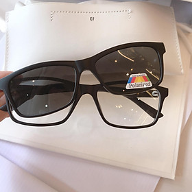 Bộ Kính Clip On Form Nhỏ Mắt Vuông Nhỏ Gọng Nhựa Đen