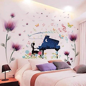 Mua Decal dán tường Hoa pha lê tím và cô gái đánh đàn - HP366
