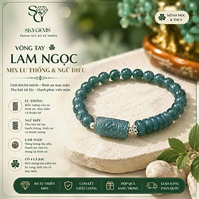 Vòng Lam Ngọc Mix Ngũ Điếu, Lu Thống Chạm Kim Tiền & Charm Bạc – Đá Tự Nhiên, Thiết Kế Phong Thủy Sang Trọng