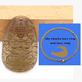 Mặt Phật Thiên thủ thiên nhãn đá obsidian ( thạch anh khói ) 5 cm kèm dây chuyền inox vàng - mặt dây chuyền size lớn - size L, Mặt Phật bản mệnh