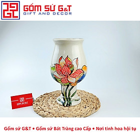 Lọ hoa trang trí dáng ly nấm khắc sen hồng Gốm Sứ G&T