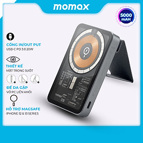 Mua Sạc Dự Phòng 5000 mAh Không Dây Hít Từ Tính có Đế Da Gập – Mặt trong suốt - Momax – Hàng chính hãng