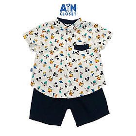 Bộ quần áo ngắn bé trai họa tiết Sơ mi Disney đen cotton - AICDBTHQABRZ - AIN Closet