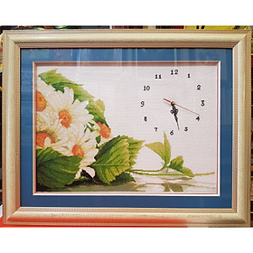 Tranh thêu tay chư thập-Hoa dướng dương-Hoa mặt trời gắn đồng hồ-ct62