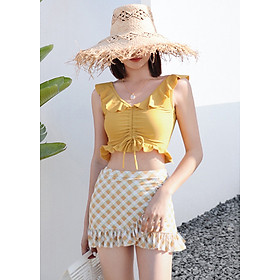 Bộ bơi bikini nữ 2 mảnh cao cấp gợi cảm, áo gọng mềm nâng đẩy dễ chịu, quần váy cách điệu xinh xắn, chất bơi Lycra siêu đẹp | KT046