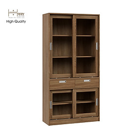 [Happy Home Furniture] LUCA, Tủ sách 2 ngăn kéo - 4 cánh lùa, 90cm x 35cm x 180cm ( DxRxC), TCL_011