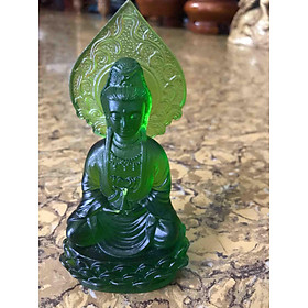 Tượng Phật Quan Âm Đá Lưu Ly Xanh Size Cao 13cm Đk 7cm Anh Chị Mệnh Mộc mệnh Hỏa Để Trong Xe Hơi hay Để Bàn ạ