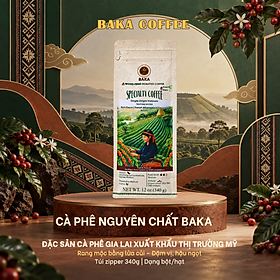 Cà Phê Nguyên Chất Baka Coffee Rang Củi Truyền Thống – Đặc Sản Gia Lai Xuất Khẩu Mỹ, Túi Bột 340g