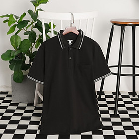 Áo thun polo basic cotton nam Simple & Basic, mềm mịn, thấm hút mồ hôi tốt, mau khô, màu đen