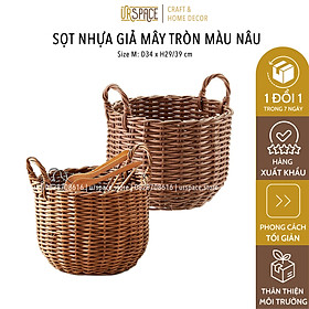 Mua Sọt nhựa đựng quần áo  đồ chơi  trồng cây đa năng hình tròn có quai/ Hand-woven wicker round storage basket with handle