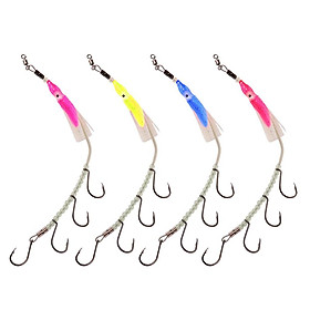 4pcs Fish Hooks Flasher Rig Barbed Hook Saltwater Freshwater Fishing Hooks Luminous Fishing Tackle for Night Fishing