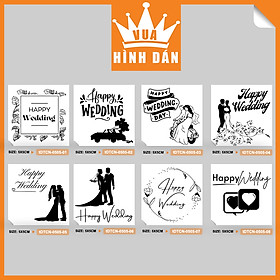 Set 50/100 nhãn dán HAPPY WEDDING (5x5cm) - tem dán, nhãn dán hộp, gói quà, túi hàng (1.050)