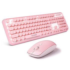 Sades V2020 wireless mute keyboard and mouse set round chocolate button mouse and keyboard set office home Apple notebook desktop computer pink