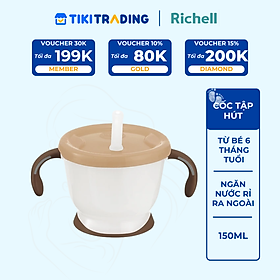 Cốc tập hút, tập uống 3 giai đoạn cho bé RICHELL Nhật AQ phiên bản châu Á | Baby 6m+ 150ml - Nâu