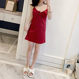 Váy Ngủ Sexy Lụa Hàn Đính Nơ Ngực Gợi Cảm