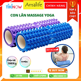 Con lăn Yoga Massage 33cm Chính Hãng Amalife Foarm Roller, ống trụ lăn xốp thể thao giãn cơ có gai roam rollet cao cấp, ống lăn giãn cơ