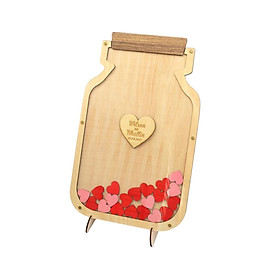 Wedding Reception Guest Book with 50Pcs Red Wood Hearts for Holiday Events
