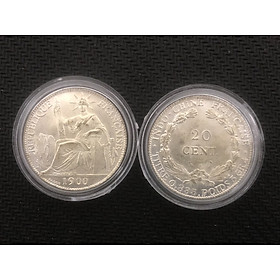 Mua Xu hoa xòe Đông Dương lưu niệm 20 cent 1900  kèm hộp nhựa bảo quản