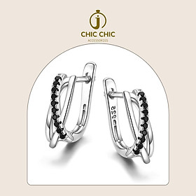 Bông tai Bạc Dạng Vòng Thiết Kế Đính Đá Đen Thời Trang Nữ | Bông tai CHIC CHIC A102
