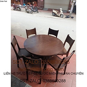 Bàn ăn tròn màu óc chó 6 ghế
