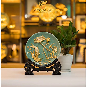 Đĩa cá chép hoa sen dát vàng 24k MT Gold Art- Hàng chính hãng, trang trí nhà cửa, phòng làm việc, quà tặng sếp, đối tác, khách hàng, tân gia, khai trương 