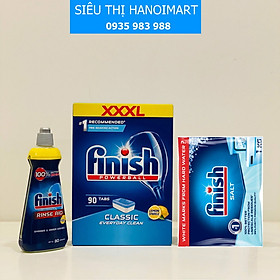 Combo viên rửa bát finish 110 viên+nước làm bóng finish 800ml+muối rửa bát finish 1,5kg dùng cho máy rửa bát