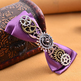 Steampunk Gear Violet Ribbon Cute Bowknot Hair Barrettes Duckbill Clip Girls