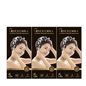 COMBO 3 hộp Gội nhuộm phủ bạc thảo dược Richenna EZ Speedy Perfume Hair Color hương nước hoa màu nâu đen 60G