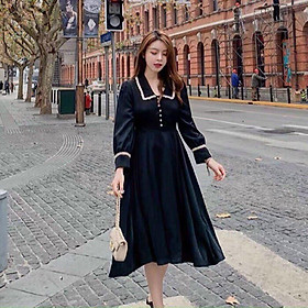 Đầm nữ dáng dài đính nút phong cách quyến rũ chất liệu umi dày dặn
