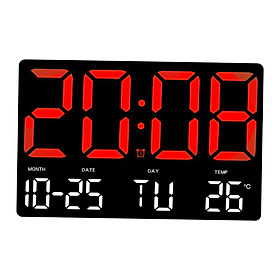 Digital Clock Wall Clock Large LED Display Multifunctional Hanging Adjustable Alarm Clock Watch for Bedroom Indoor Bedside Office Decoration
