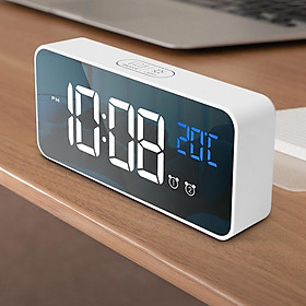 2x Sound Control Mirror LED Music Alarm Clock Desk Clock For Bedroom Travel