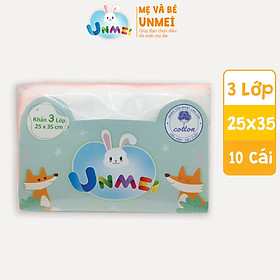 Bịch 10 Cái Khăn Sữa UNMEI 100% Cotton, Dày 3 Lớp Dành Cho Bé Từ Sơ Sinh (Kích Thước 25x35cm)