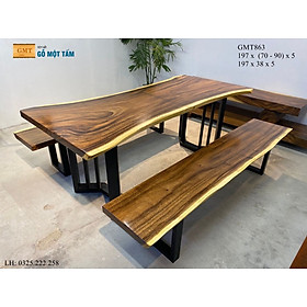 Mua Bàn Gỗ Me Tây Nguyên Tấm  Bàn Sân Vườn Gỗ Me Tây  Bàn Ăn Gỗ Me Tây  Bàn Làm Việc Gỗ Me Tây Dài 1 97m Rộng 90cm Dày 5cm