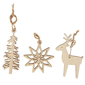 3x Vintage Wood Snowflake Elk Embellishment Christmas Tree Hanging Ornament