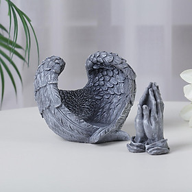 Angel Wings Statue with Pray Hands 3D Art Figurines Indoor Office Decor