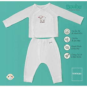 Bộ quần áo dài tay cúc bấm chéo nhiều màu cho em bé sơ sinh Boube, vải sợi tre Bamboo thông minh, thoải mái-Size newborn