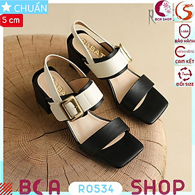 Giày cao gót nữ 5p RO534 ROSATA tại BCASHOP kiểu dáng sandal, phối màu sành điệu cùng chất liệu da êm chân - màu đen