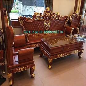 Bộ bàn ghế Louis Hoàng Gia gỗ Hương Đá dát Vàng