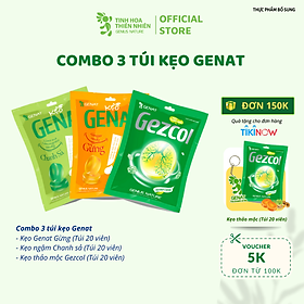 Combo 3 túi 20 viên - Kẹo thảo mộc Gezcol - Genat Chanh Sả - Genat Gừng