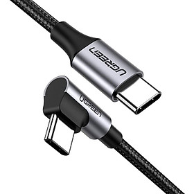 Hình ảnh Cáp USB type C 2M 60W bẻ góc 90 độ hỗ trợ sạc nhanh PD màu đen mạ nickel đầu bọc nhôm Ugreen 50125 US255 Hàng Chính Hãng