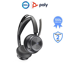 Tai Nghe Chụp Tai Không Dây, Khử Ồn, Kháng Nước Poly Plantronics Voyager Focus 2 UC Bluetooth/ USB-C - Hàng Chính Hãng