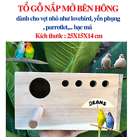 Tổ gỗ dành cho vẹt nhỏ nắp bên hông (như lovebird, yến phụng , parrotlet,... bạc má )