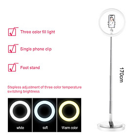 Đèn LED vòng 11 inch với chân đế điện thoại mini & công tắc điều chỉnh độ sáng để phát trực tiếp-Màu trắng