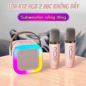 Loa bluetooth mini tặng kèm 2 mic hát karaoke, loa karaoke không dây âm thanh bass hay cùng đèn led có bảo hành - Hàng chính hãng